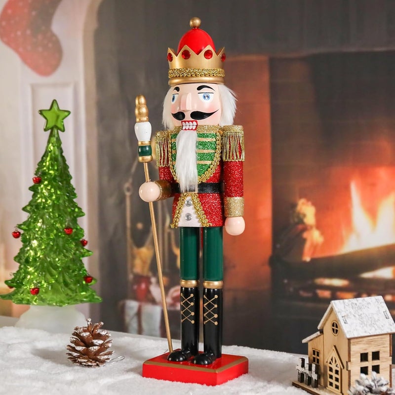 CHONSUN Christmas Nutcracker Decorations Nutcracker Figure 15 Inch Wooden Nutcrackers Collectible Ornament Nutcrackers Soldier for Table Desktop Home Christmas Decor Xmas Indoor Decor Shiny Red - Image 5