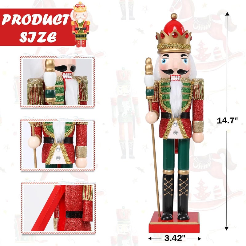 CHONSUN Christmas Nutcracker Decorations Nutcracker Figure 15 Inch Wooden Nutcrackers Collectible Ornament Nutcrackers Soldier for Table Desktop Home Christmas Decor Xmas Indoor Decor Shiny Red - Image 3