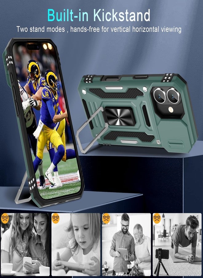 DEERLAMN جراب DEERLAMN لهاتف iPhone 17 مقاس 6.3 بوصة مع غطاء كاميرا منزلق + واقي شاشة (عبوتان)، غطاء واقٍ مقاوم للصدمات من الدرجة العسكرية مع مسند حلقي دوار - أخضر - Image 4