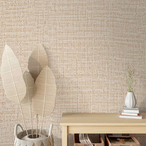 Guvana Grasscloth Peel and Stick Wallpaper Beige Textured Contact Paper Modern Removable Self Adhesive Wall Paper Thicken Fabric Faux Linen Wallpaper for Bathroom Living Room Cabinets 78.7inx15.7in - Image 2