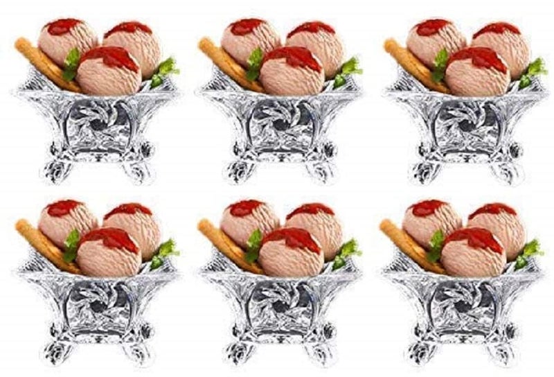 BLISS START Square Four Leg iceCream Bowl Pudding Bowl Dessert Bowl Salad Fruit Bowl Glass Bowl for Man and Woman Dessert Footed Bowl Set FruitSaladfor Home Transparent Pack of 6 - Image 1
