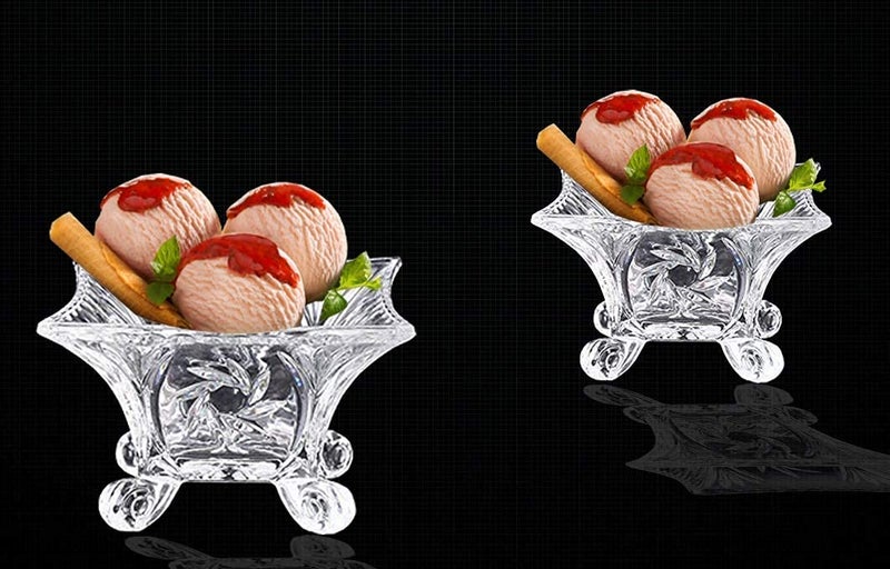 BLISS START Square Four Leg iceCream Bowl Pudding Bowl Dessert Bowl Salad Fruit Bowl Glass Bowl for Man and Woman Dessert Footed Bowl Set FruitSaladfor Home Transparent Pack of 6 - Image 2