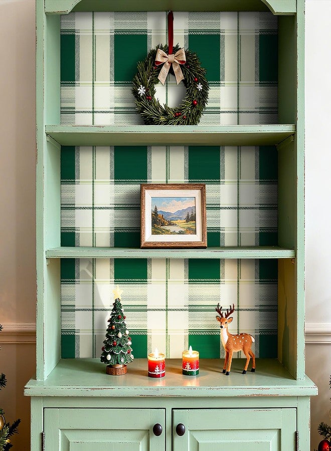 ReWallpaper ورق حائط ReWallpaper منقوش بنقشة تارتان عتيقة، قابل للإزالة واللصق، مقاوم للماء، منقوش باللون الأخضر، مناسب لغرف المعيشة والحمامات والمكتب وديكورات العطلات، مقاس 17.5 بوصة × 23 قدمًا - Image 5