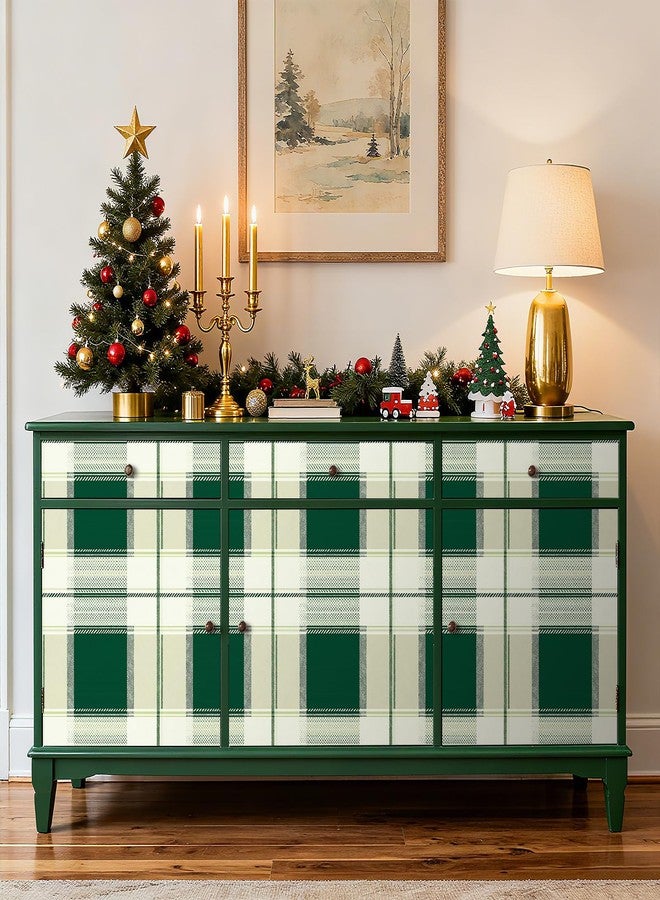 ReWallpaper ورق حائط ReWallpaper منقوش بنقشة تارتان عتيقة، قابل للإزالة واللصق، مقاوم للماء، منقوش باللون الأخضر، مناسب لغرف المعيشة والحمامات والمكتب وديكورات العطلات، مقاس 17.5 بوصة × 23 قدمًا - Image 3