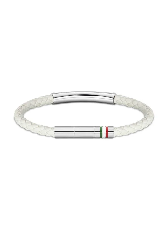 دوكاتي سوار فيتوريا فضي من الفولاذ المقاوم للصدأ والجلد الأبيض المضفر للرجال  ملم