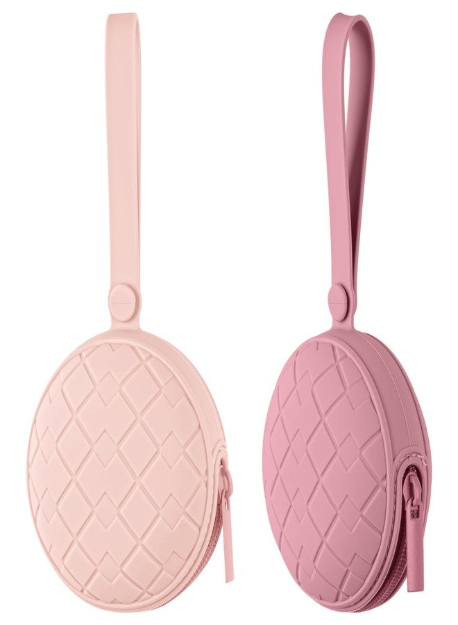 Sallurna 2 Pack Silicone Pacifier Holder Case, Baby Pacifier Holder Pouch for Newborn, Boys and Girls, Portable Silicone Pacifier Bags (Pink+Mauve) - Image 1