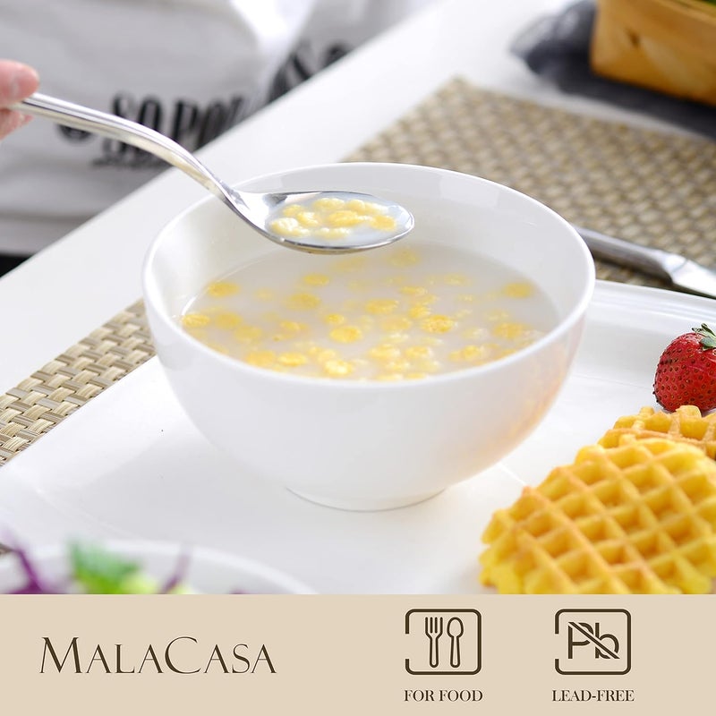 MALACASA Porcelain Soup Bowls, 25 Ounce Large White Ramen Bowls Cereal Bowls, Salad Pasta Bowls, Bowls Set for Cereal, Soup, Ramen and Desserts, Dishes Set of 4 - Image 3