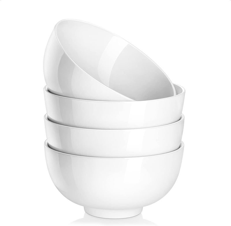 MALACASA Porcelain Soup Bowls, 25 Ounce Large White Ramen Bowls Cereal Bowls, Salad Pasta Bowls, Bowls Set for Cereal, Soup, Ramen and Desserts, Dishes Set of 4 - Image 1