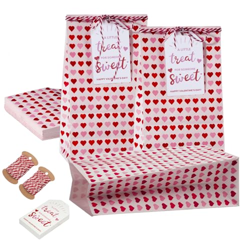 AISunGoo 30 Pcs Valentines Day Gift Bags with Cards for Kids Classroom Parties, Paper Treat Bags for Valentines Party Favors - Image 1