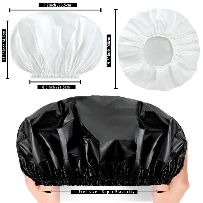 CHFONG Super Jumbo Shower Cap 2 PCS Waterproof Shower Caps for Women, Extra Large Shower Cap, Reusable Super Large Bath Caps Hair Cap for Long Thick Curly Hair, Locs, Twist Braids - Black + White - Image 4