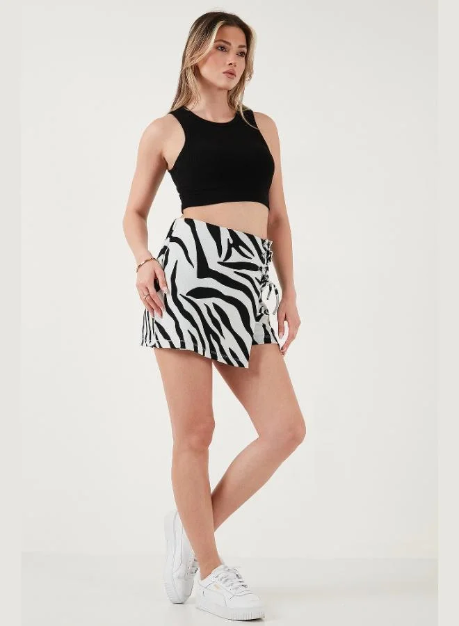 ليلا تنورة شورت نسائية ليلا بنقوش وخصر مرتفع وربطة