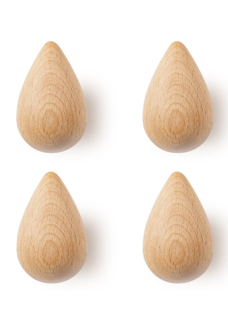SYOSI Cute Water Drop Shaped Wooden Hooks,Decorative Wooden Wall Hooks for Hanging Hats, Jackets and More! All Natural, Solid Wood Hooks, Each Set Includes 4 Wall Hooks and Hardware  - Image 1