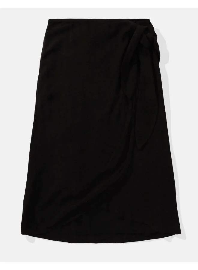امريكان ايجل AE Linen-Blend Faux Wrap Midi Skirt