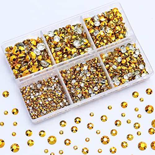 Briskbloom 3000PCS Flatback Resin Rhinestone, 2mm 3mm 4mm 5mm 6mm Bright Gold Flatback Jelly Rhinestones for Crafts, Mugs, Bottles, Tumblers, Loose Bling Glitter Diamond Resin Jelly AB Stone - Image 1