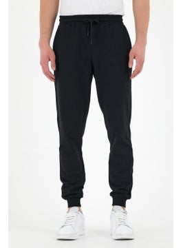 Black Men's Sweatpants with Label Back and Side Pockets Regular Fit10
