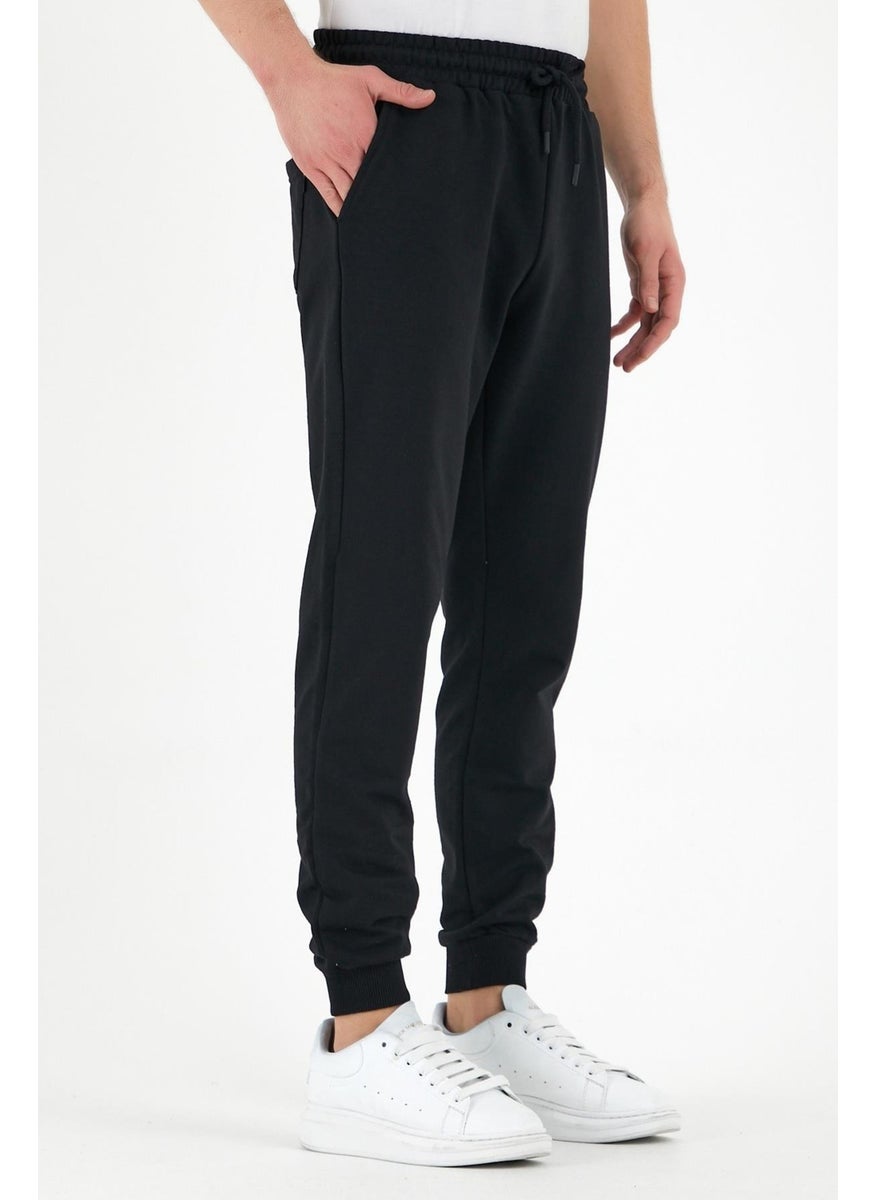Comeor - Black Men's Sweatpants with Label Back and Side Pockets Regular Fit10 - Image 1