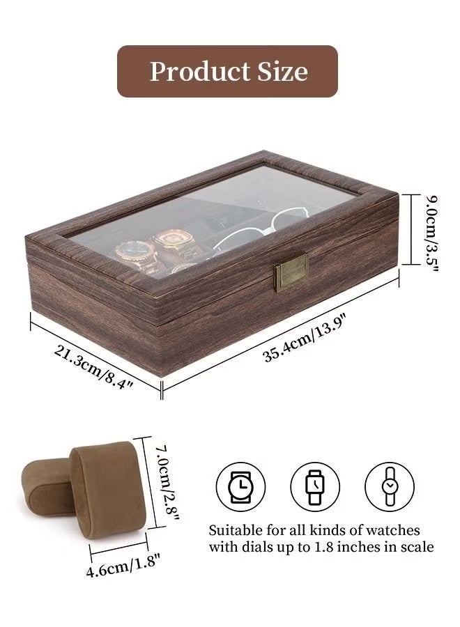 BaytEasy Premium 9-Slot Wooden Watch and Glasses Display Box - Jewelry Organizer Case with Glass Lid, Detachable，Perfect Gift Holder for Men's Watches, Glasses, and Accessories (39*22*9 cm) - Image 3