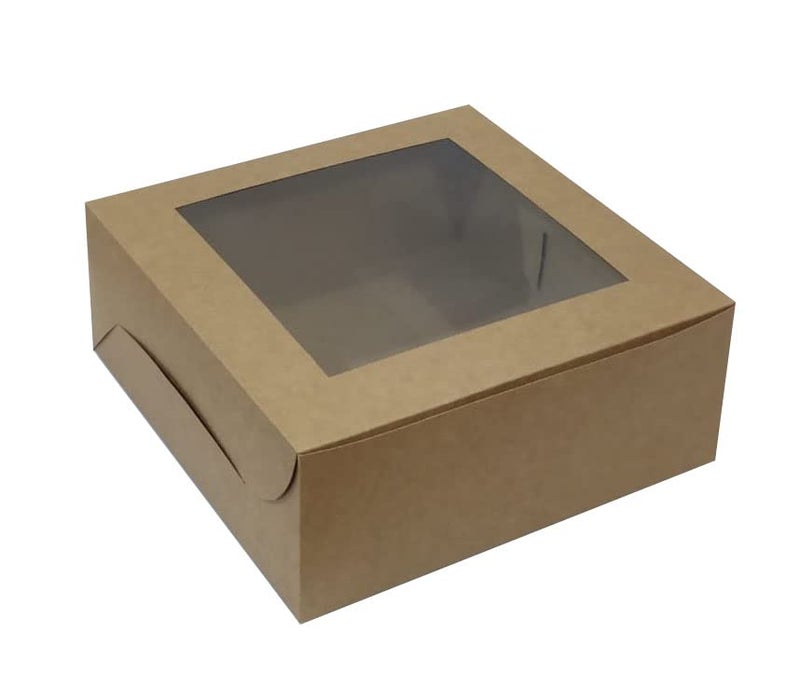 NIPS PACKAGING PVT LTD صناديق كعك نيبس 1 كجم أو 2 رطل صناديق كعك نافذة 10 × 10 × 4 صناديق كرافت باللون البني مجموعة من 50 - Image 1
