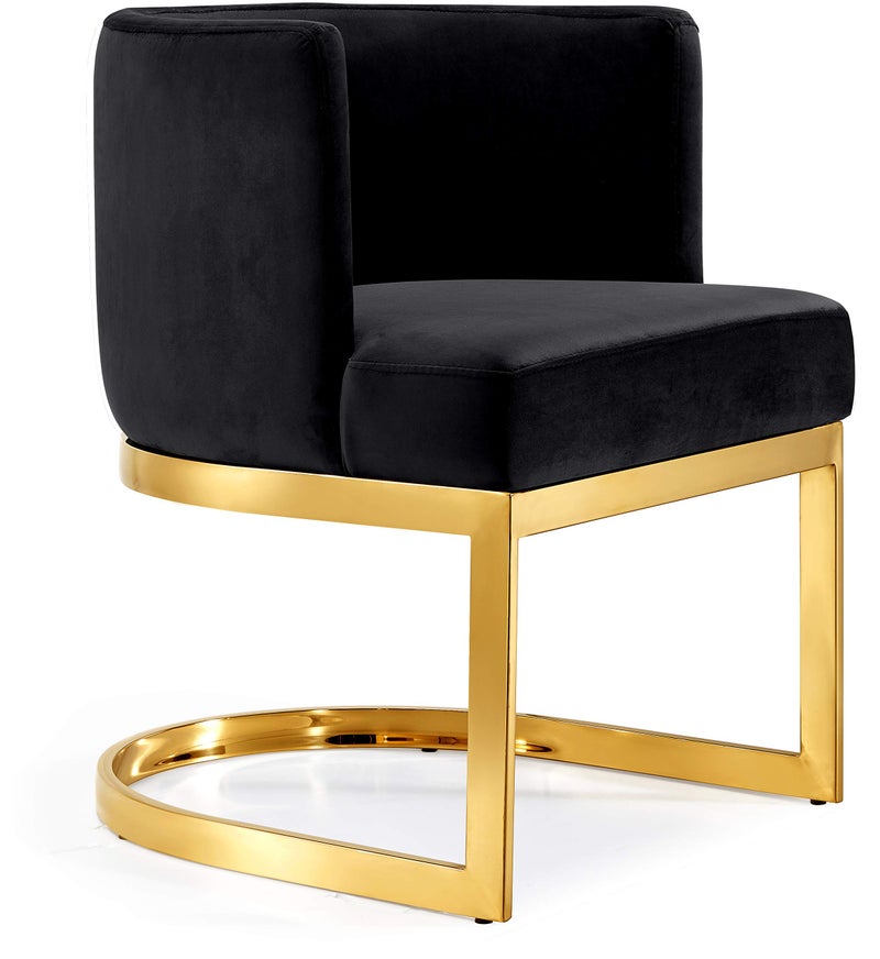Meridian Furniture Gianna Collection Modern  Contemporary Velvet Upholstered Dining Chair with Polished Gold Metal Frame 24 W x 22 D x 295 H Black