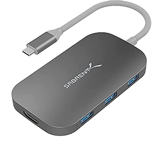SABRENT محور USB Type-C 8 في 1 من SABRENT مع مخرج HDMI (4K)، 3 منافذ USB 3.0، 1 منفذ USB 2.0، قارئ بطاقات متعدد SD/MicroSD [دعم 4K وتوصيل الطاقة] (DS-UHCR) - Image 1