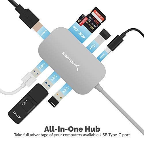 SABRENT محور USB Type-C 8 في 1 من SABRENT مع مخرج HDMI (4K)، 3 منافذ USB 3.0، 1 منفذ USB 2.0، قارئ بطاقات متعدد SD/MicroSD [دعم 4K وتوصيل الطاقة] (DS-UHCR) - Image 3