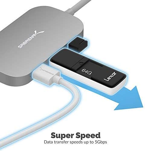 SABRENT محور USB Type-C 8 في 1 من SABRENT مع مخرج HDMI (4K)، 3 منافذ USB 3.0، 1 منفذ USB 2.0، قارئ بطاقات متعدد SD/MicroSD [دعم 4K وتوصيل الطاقة] (DS-UHCR) - Image 4