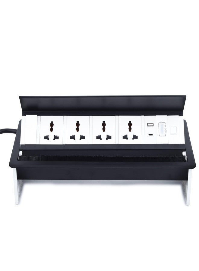 لوحة تمديد كابلات BOXNUBE Fliptop Box Cable Cubby مزودة بمفتاح تشغيل/إيقاف، ومقبس طاقة عالمي، ومنافذ LAN وHDMI وUSB-A وUSB-C (أسود) - Image 1