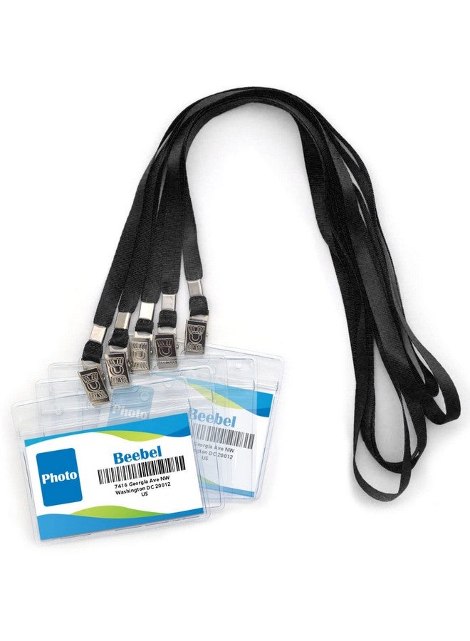 Beebel Lanyards With Id Holder 50 Pcs Clear Plastic Horizontal Waterproof Ziplock Id Nametag Holder Bulk Lanyard Clip Name Tag Badge Holder (Black) - Image 1
