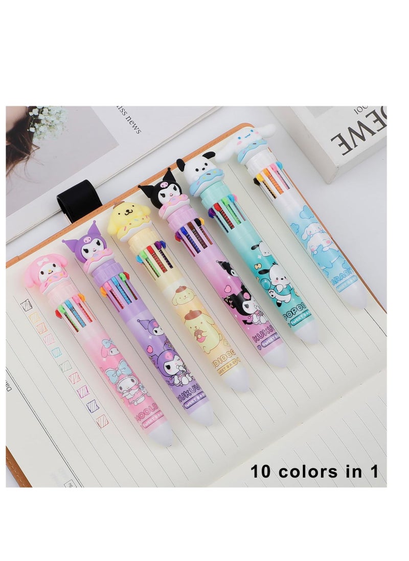 SYOSI - 6pcs Kitty Cat 10-in-1 Multicolor Ballpoint Pen Cute 10-Color Retractable Ballpoint Pens for Office School Supplies Students Children Gift (Pen-10 in 1 B) - Image 1