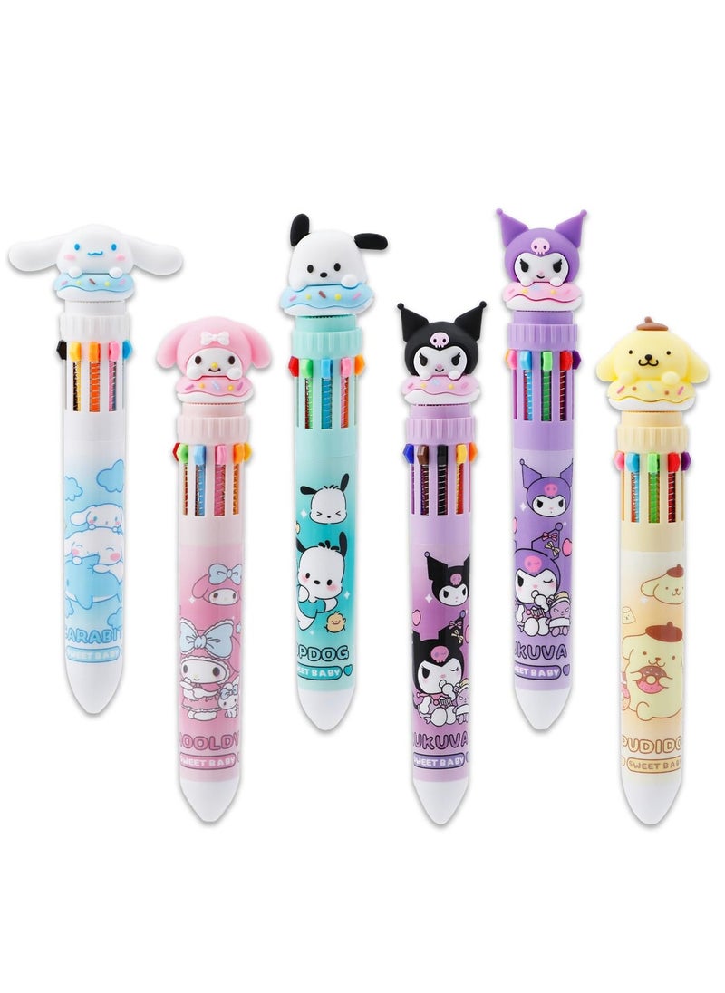 SYOSI - 6pcs Kitty Cat 10-in-1 Multicolor Ballpoint Pen Cute 10-Color Retractable Ballpoint Pens for Office School Supplies Students Children Gift (Pen-10 in 1 B) - Image 1