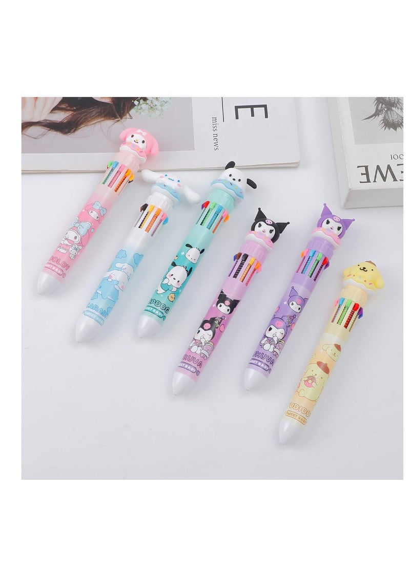 SYOSI - 6pcs Kitty Cat 10-in-1 Multicolor Ballpoint Pen Cute 10-Color Retractable Ballpoint Pens for Office School Supplies Students Children Gift (Pen-10 in 1 B) - Image 1