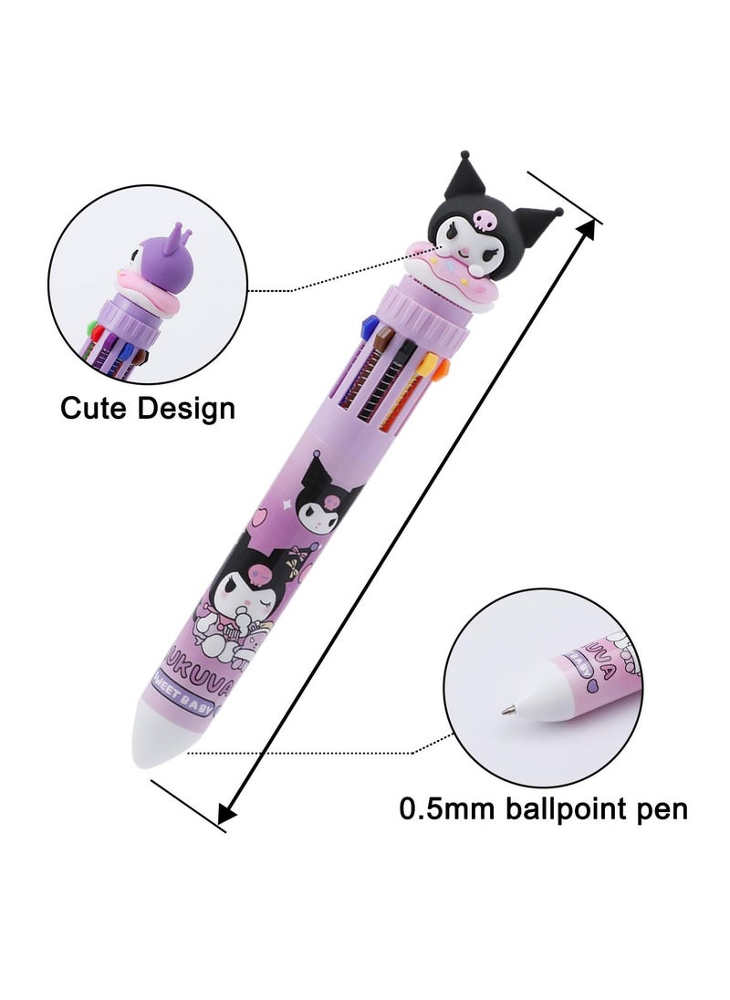 SYOSI - 6pcs Kitty Cat 10-in-1 Multicolor Ballpoint Pen Cute 10-Color Retractable Ballpoint Pens for Office School Supplies Students Children Gift (Pen-10 in 1 B) - Image 1