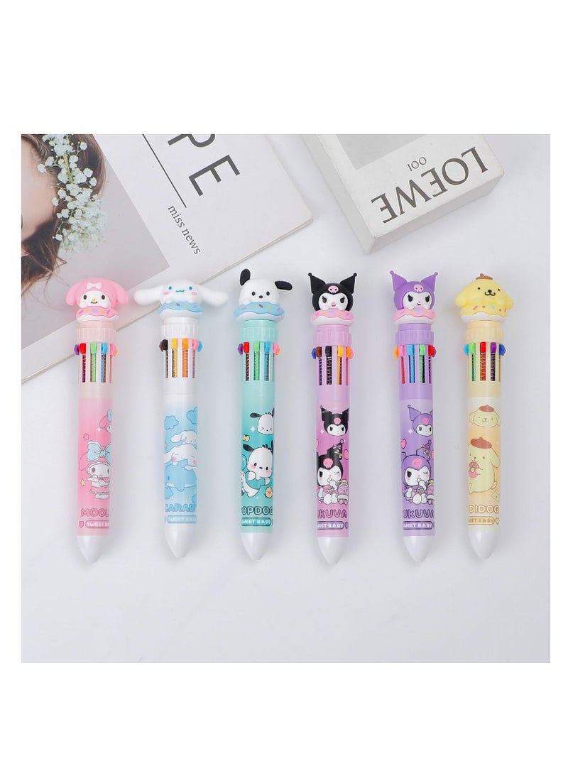 SYOSI - 6pcs Kitty Cat 10-in-1 Multicolor Ballpoint Pen Cute 10-Color Retractable Ballpoint Pens for Office School Supplies Students Children Gift (Pen-10 in 1 B) - Image 1