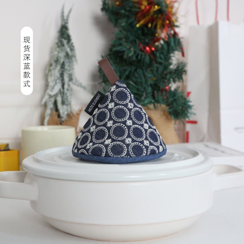 Japanese Denim Embroidered Kitchen Pot Handle Cover Thermal Glove Dark Blue