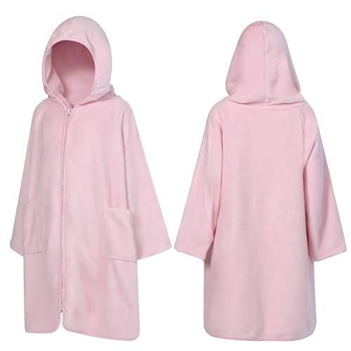 Suncube SUN CUBE Hooded Towel Robe for Girls 712 Kids Swim Cover Up Hoodie Zip Up Changing Poncho Quick Dry Absorbent Fleece Swimsuit Coverup for Pool Beach Surf Bath Pink - Image 3