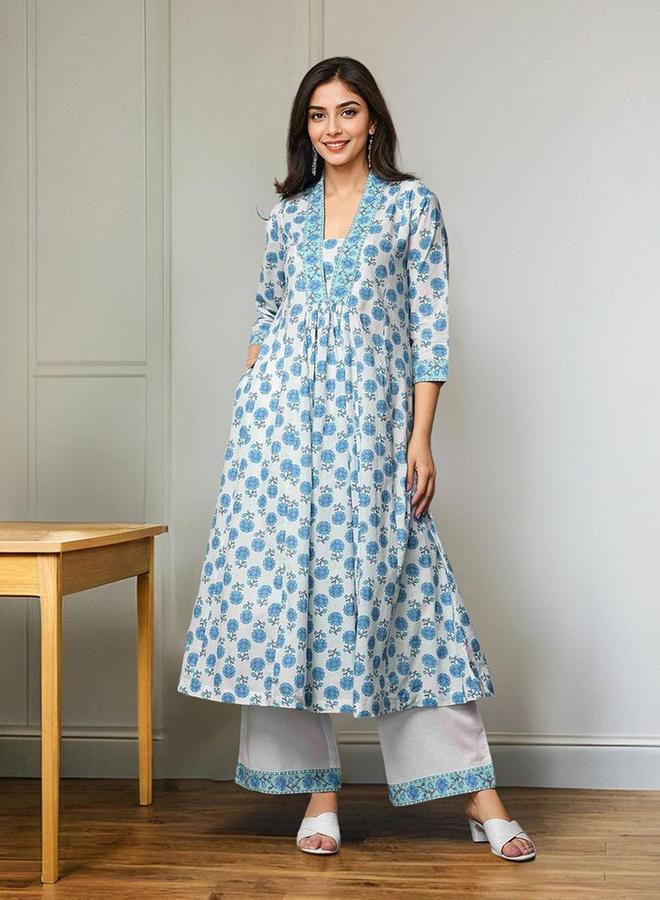 آي شين طقم كورتا بياقة على شكل حرف  مطبوع من إيشين مع بنطلون - Image 1