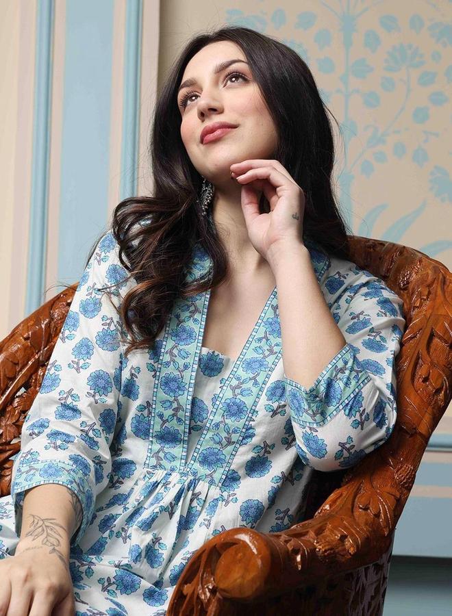 آي شين طقم كورتا بياقة على شكل حرف  مطبوع من إيشين مع بنطلون - Image 2