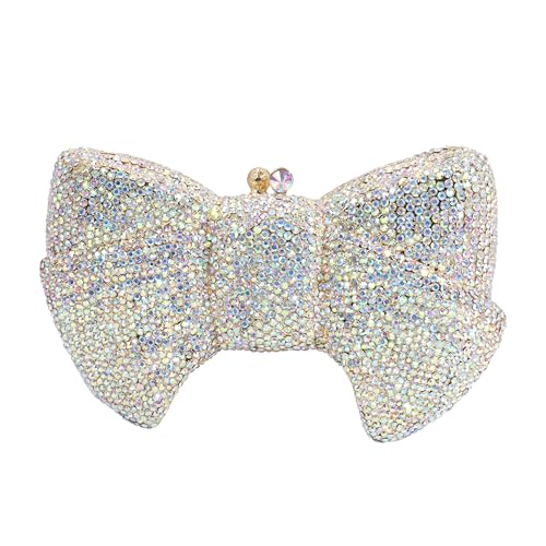 Tngan Women Luxury Bowknot Shaped Evening Clutch Sparkling Rhinestones Handbag for Banquet Wedding Party, Silver AB - Image 1