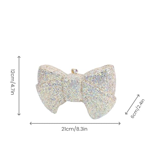 Tngan Women Luxury Bowknot Shaped Evening Clutch Sparkling Rhinestones Handbag for Banquet Wedding Party, Silver AB - Image 4