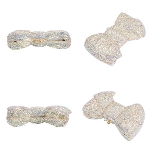 Tngan Women Luxury Bowknot Shaped Evening Clutch Sparkling Rhinestones Handbag for Banquet Wedding Party, Silver AB - Image 5