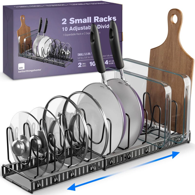 Better Things Home 12 Expandable Pan and Pot Lid Organizer Rack for Cabinet Pot Lid Holder Pot Organizers Inside Cabinet Pots and Pans Organizer Under Cabinet Dark Grey LID ORGANIZER