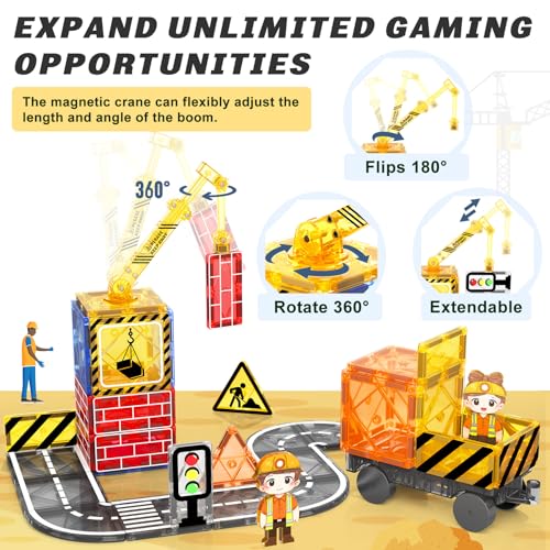 Coodoo مجموعة ألعاب الأطفال من بلاط مغناطيسي مع رافعة مغناطيسية قابلة للتمديد، ألعاب بناء مدينة للأطفال في مرحلة ما قبل المدرسة للأعمار من 4-6 و 5-7، هدايا للأطفال من 3 سنوات فما فوق - Image 2
