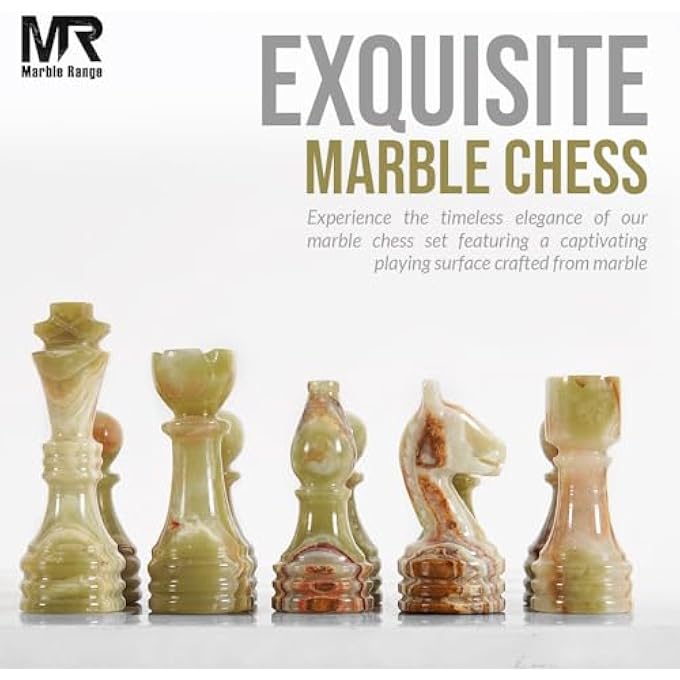 MARBLE RANGE Marble Chess Set for Adults 15 Handmade White  Green Board Game with 32 Chess Pieces 2 Extra Queens  Storage Box Luxury Travel Game Elegant Gift for Home Decor - Image 4