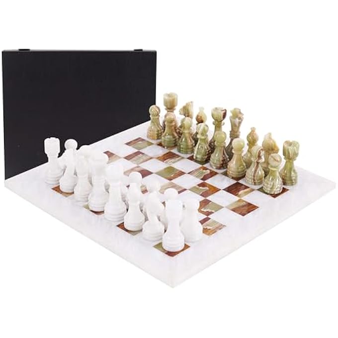MARBLE RANGE Marble Chess Set for Adults 15 Handmade White  Green Board Game with 32 Chess Pieces 2 Extra Queens  Storage Box Luxury Travel Game Elegant Gift for Home Decor - Image 2