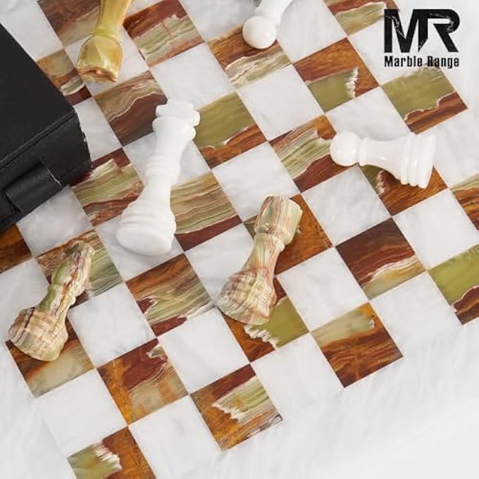 MARBLE RANGE Marble Chess Set for Adults 15 Handmade White  Green Board Game with 32 Chess Pieces 2 Extra Queens  Storage Box Luxury Travel Game Elegant Gift for Home Decor - Image 3