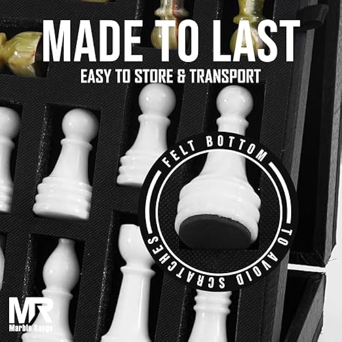 MARBLE RANGE Marble Chess Set for Adults 15 Handmade White  Green Board Game with 32 Chess Pieces 2 Extra Queens  Storage Box Luxury Travel Game Elegant Gift for Home Decor - Image 5
