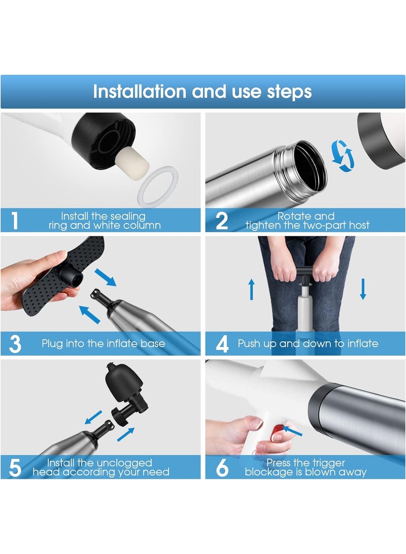 Heavy Duty Manual Toilet Plunger, High Pressure Air Drain Cleaner, Drain Blockage Remover for Toilet Sink Bathtub Kitchen Pipe, Multi Purpose Plumbing Tool - Image 2