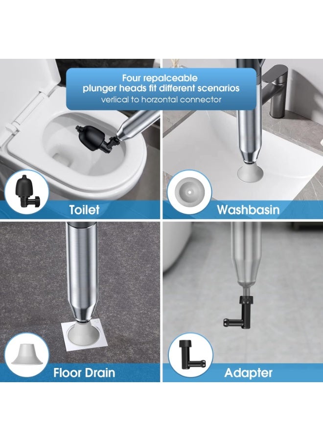 Heavy Duty Manual Toilet Plunger, High Pressure Air Drain Cleaner, Drain Blockage Remover for Toilet Sink Bathtub Kitchen Pipe, Multi Purpose Plumbing Tool - Image 4