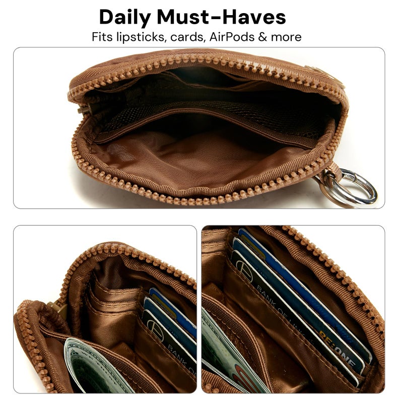 YDF Keychain Wallet Mini Zip Around Wristlet Wallets for Women Detachable Wristlet Portable Coin Purse Small Wallets Brown - Image 4
