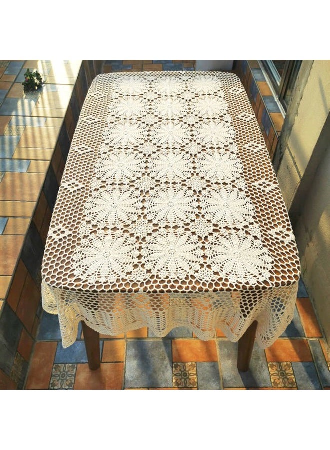 USTIDE Shabby Handmade Crochet Tablecloth Rectangle Romantic Table Cover Beige Lace Design Table Overlays Rectangular 62inchesx82inches - Image 5